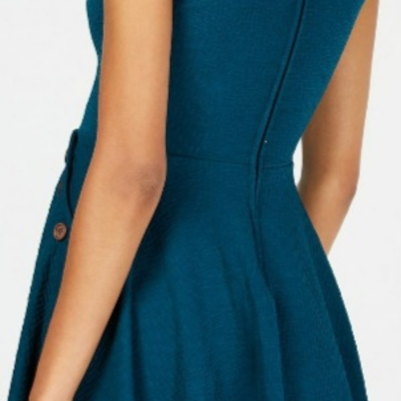 Flare mini dress, cap sleeves, brown accent buttons juniors 5 - Picture 2 of 9